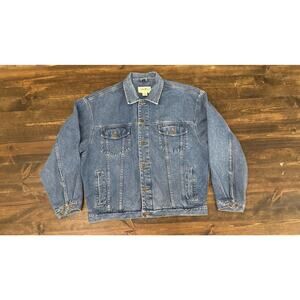 Eddie Bauer Denim Jacket Mens XL Fade Blue Trucker 100% Cotton VTG Y2K Oversized